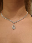 Elegant Silver Water Drop Rhinestone Long Pendant Full Crystal Necklace & Earrings Jewelry Set