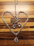 Elegant Silver Water Drop Rhinestone Long Pendant Full Crystal Necklace & Earrings Jewelry Set