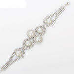 Shiny Silver Crystal And Pearl Chain Bracelet Women Wedding Fashion Jewelry