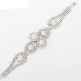 Shiny Silver Crystal And Pearl Chain Bracelet Women Wedding Fashion Jewelry