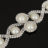 Shiny Silver Crystal And Pearl Chain Bracelet Women Wedding Fashion Jewelry