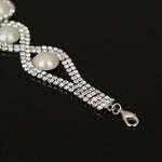 Shiny Silver Crystal And Pearl Chain Bracelet Women Wedding Fashion Jewelry