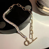 Gorgeous Rhinestone Crystal Link Chain Golden Statement Choker Necklace Trendy Charm Fashion Jewelry