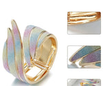 Multi Color Trendy Metal Cuff Wide Feather Charm Fashion Jewelry Bracelet Bangle For Women