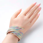 Multi Color Trendy Metal Cuff Wide Feather Charm Fashion Jewelry Bracelet Bangle For Women