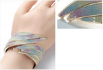 Multi Color Trendy Metal Cuff Wide Feather Charm Fashion Jewelry Bracelet Bangle For Women