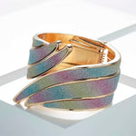 Multi Color Trendy Metal Cuff Wide Feather Charm Fashion Jewelry Bracelet Bangle For Women