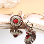Gorgeous Hot Red Natural Stone Crystal Big Stud Earrings Antique Finish Indian Fashion Jewelry Earrings