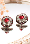 Gorgeous Hot Red Natural Stone Crystal Big Stud Earrings Antique Finish Indian Fashion Jewelry Earrings