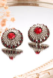 Gorgeous Hot Red Natural Stone Crystal Big Stud Earrings Antique Finish Indian Fashion Jewelry Earrings