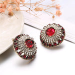 Gorgeous Hot Red Natural Stone Crystal Big Stud Earrings Antique Finish Indian Fashion Jewelry Earrings