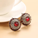 Gorgeous Hot Red Natural Stone Crystal Big Stud Earrings Antique Finish Indian Fashion Jewelry Earrings