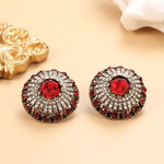 Gorgeous Hot Red Natural Stone Crystal Big Stud Earrings Antique Finish Indian Fashion Jewelry Earrings