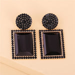Exquisite Golden Black Crystal Geometric Square Stylish Fashion Jewelry Earrings for Women