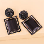 Exquisite Golden Black Crystal Geometric Square Stylish Fashion Jewelry Earrings for Women