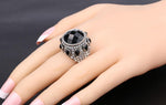Silver Black Stone Resin Crystal Wedding Fashion Jewelry Ring For Women Size # 7 - EonShoppee