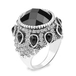 Silver Black Stone Resin Crystal Wedding Fashion Jewelry Ring For Women Size # 7 - EonShoppee