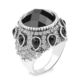 Silver Black Stone Resin Crystal Wedding Fashion Jewelry Ring For Women Size # 7 - EonShoppee