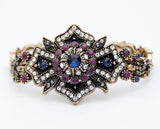 Antique Gold Link Chain Red Blue Star Ethnic Style Traditional Wedding Jewelry Bracelet