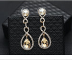 Luxurious Golden Champagne Crystal Earrings Dazzling Long Dangle Wedding Fashion Jewelry For Women