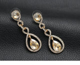 Luxurious Golden Champagne Crystal Earrings Dazzling Long Dangle Wedding Fashion Jewelry For Women