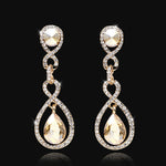 Luxurious Golden Champagne Crystal Earrings Dazzling Long Dangle Wedding Fashion Jewelry For Women