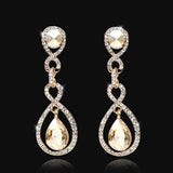 Luxurious Golden Champagne Crystal Earrings Dazzling Long Dangle Wedding Fashion Jewelry For Women