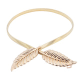 Stylish Golden Leaf Stretch Elastic Chain Metal Clasp Waist Dress Belt Women Fashion Waistband