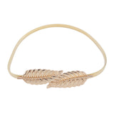 Stylish Golden Leaf Stretch Elastic Chain Metal Clasp Waist Dress Belt Women Fashion Waistband