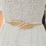 Stylish Golden Leaf Stretch Elastic Chain Metal Clasp Waist Dress Belt Women Fashion Waistband