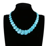 Stylish Blue Flat Natural Stone Statement Choker Necklace Women Fashion Jewelry