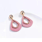 Modern Fashion Wooden Hanging Gold Droplets Pink Trendy Jewelry Earrings - EonShoppee