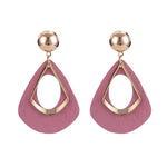 Modern Fashion Wooden Hanging Gold Droplets Pink Trendy Jewelry Earrings - EonShoppee