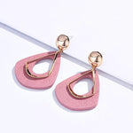 Modern Fashion Wooden Hanging Gold Droplets Pink Trendy Jewelry Earrings - EonShoppee