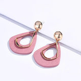 Modern Fashion Wooden Hanging Gold Droplets Pink Trendy Jewelry Earrings - EonShoppee
