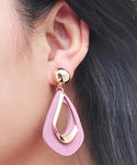 Modern Fashion Wooden Hanging Gold Droplets Pink Trendy Jewelry Earrings - EonShoppee