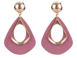 Modern Fashion Wooden Hanging Gold Droplets Pink Trendy Jewelry Earrings - EonShoppee