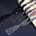 Shiny Purple Crystal Beads Long Tassel Strand Sweater Chain Necklace for Women Fashion Jewelry