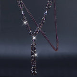 Shiny Purple Crystal Beads Long Tassel Strand Sweater Chain Necklace for Women Fashion Jewelry