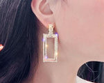 Gold Tone Geometric Rectangle Crystal Long Dangle Statement Fashion Jewelry Earrings - EonShoppee
