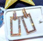 Gold Tone Geometric Rectangle Crystal Long Dangle Statement Fashion Jewelry Earrings - EonShoppee