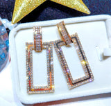 Gold Tone Geometric Rectangle Crystal Long Dangle Statement Fashion Jewelry Earrings - EonShoppee