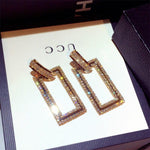 Gold Tone Geometric Rectangle Crystal Long Dangle Statement Fashion Jewelry Earrings - EonShoppee