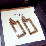 Gold Tone Geometric Rectangle Crystal Long Dangle Statement Fashion Jewelry Earrings - EonShoppee