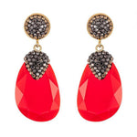 Stylish Hot Red Glass Crystal Long Drop Earrings Luxury Wedding Fashion Jewelry Statement Earrings