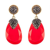 Stylish Hot Red Glass Crystal Long Drop Earrings Luxury Wedding Fashion Jewelry Statement Earrings