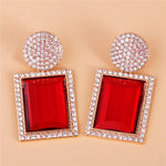 Glamorous Golden Red Geometric Square Luxury Drop Dangle Crystal Fashion Jewelry Statement Earrings