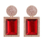 Glamorous Golden Red Geometric Square Luxury Drop Dangle Crystal Fashion Jewelry Statement Earrings