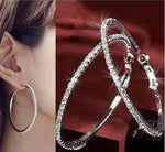 50 mm Big Round Silver Plated Crystal Hoop Earrings Basketball Wives CZ Fashion Earrings