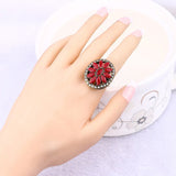 Elegant Red Maroon Crystal Traditional Style Statement Ring Fashion Jewelry For Women - Size 7
